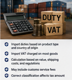 Import VAT duties and international customs tax calculations in logistics