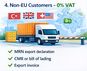International transport outside European Union showing zero percent VAT for business customers