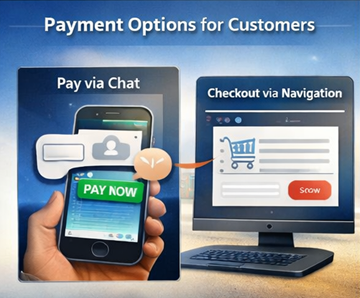 Customer paying for transport order via chat payment button and checkout navigation on ExusTrans platform