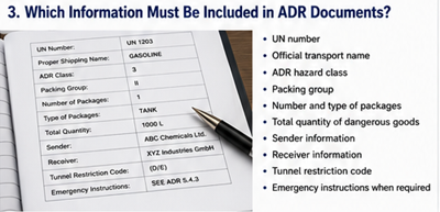Required information fields inside ADR dangerous goods transport documents