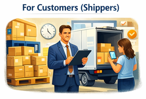 Shippers managing transport orders and coordinating freight deliveries through an online platform